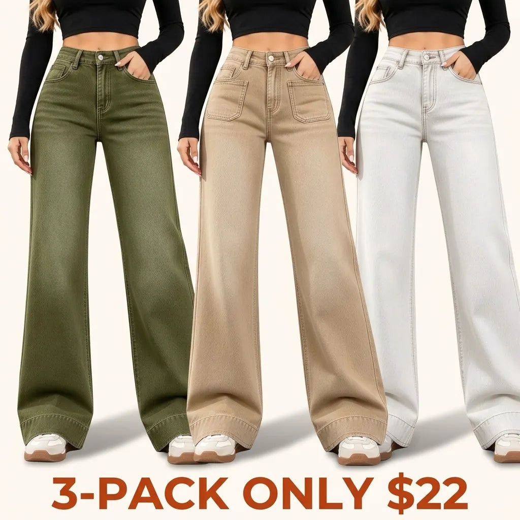 Women's Basic Fleece-Lined High-Waisted Wide-Leg Jeans (with Pockets)