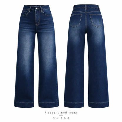 Women's Basic Fleece-Lined High-Waisted Wide-Leg Jeans (with Pockets)