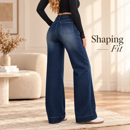 Women's Basic Fleece-Lined High-Waisted Wide-Leg Jeans (with Pockets)