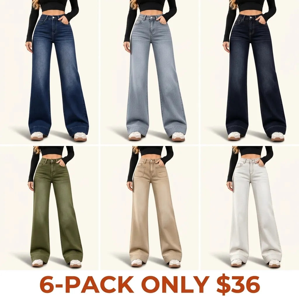 Women's Basic Fleece-Lined High-Waisted Wide-Leg Jeans (with Pockets)