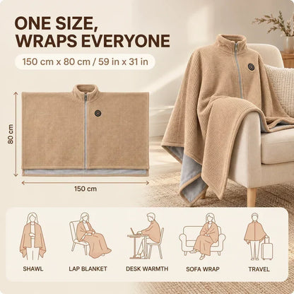 🔥Black Friday Deal｜Washable Fleece USB Heated Wrap Poncho
