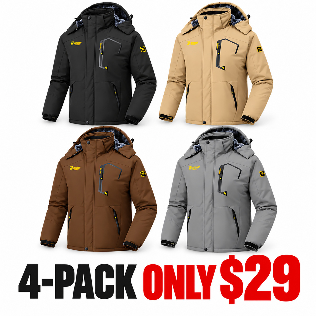 🔥 BESTSELLER | 4PCS $29.99 | Men's Waterproof Insulated Ski Snow Jacket Big & Tall Sizes