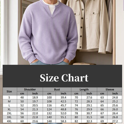 ⌛Limited-Time Offer⌛Men's Waffle-Knit Long-Sleeve V-Neck Pullover Shirt, Faux 2-Piece Street Look